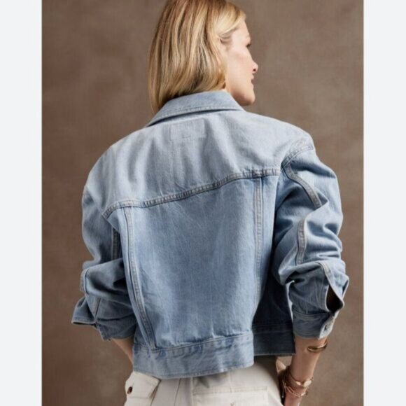 BANANA REPUBLIC Oversized Boxy Classic Button Down Jean Jacket Blue Sz XS - Picture 2 of 15